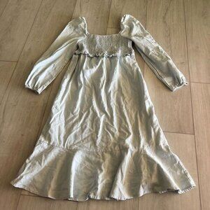 7 FOR ALL MANKIND LINEN BLEND SMOCKED PUFF SLEEVE DRESS SIZE SMALL